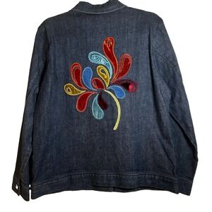 Embellished‎ Cotton Denim Shirt/jacket Size Medium Boho Hippie Whimsy NEW